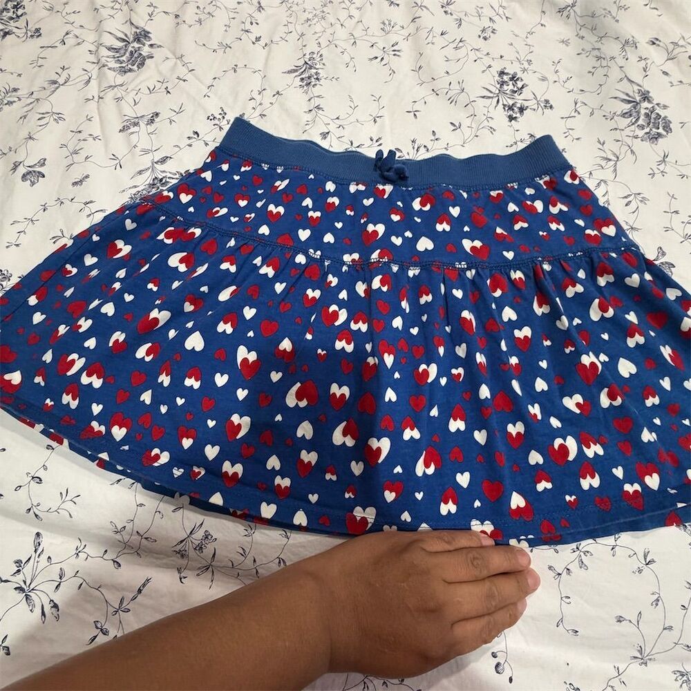 Basic Editions Girls' Blue Heart Print Skirt with Built-in Shorts